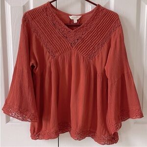Adiva Lace Bell Sleeve Top Size L